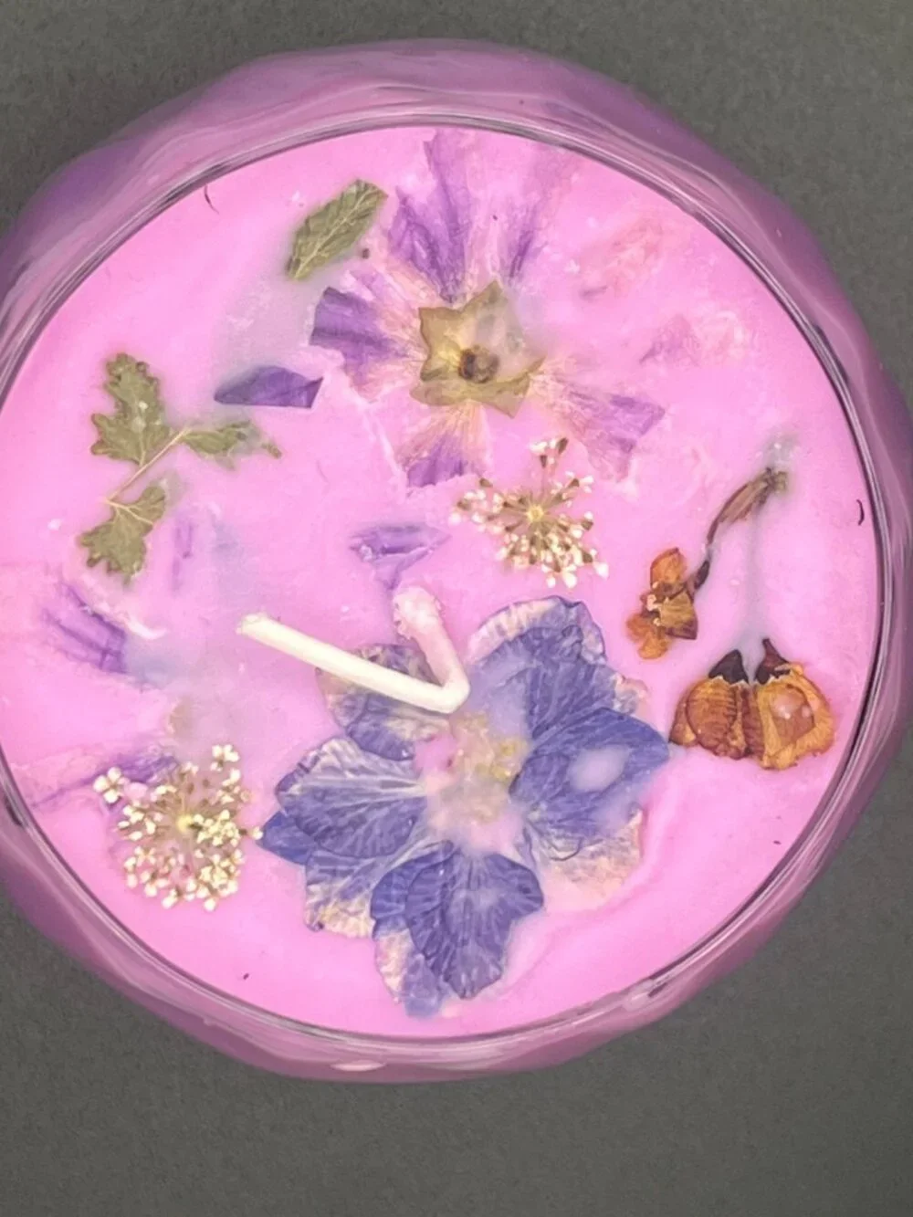Pressed Floral Lavender Glass Candle